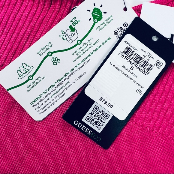 Guess Rhinestone Thong Bodysuit With Rhinestone Straps Rose Fuchsia Pink S NWT - Picture 10 of 13